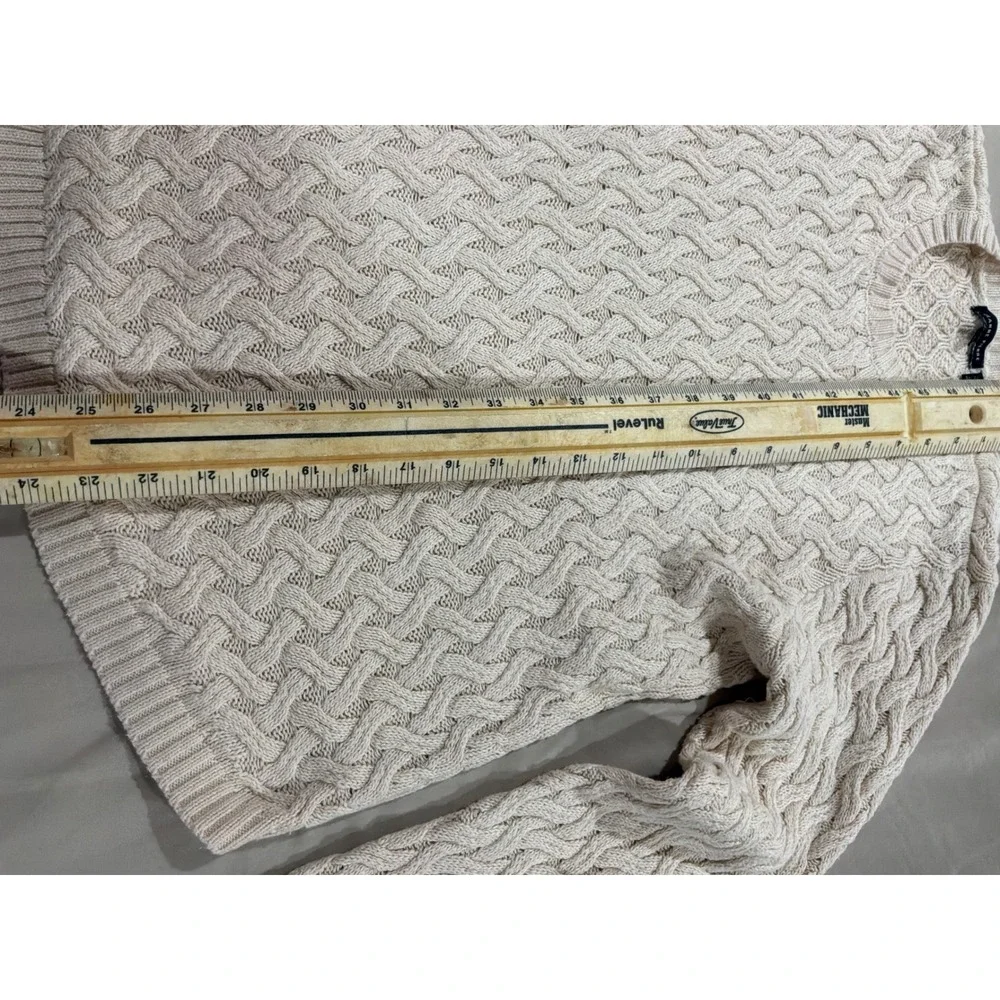 Jeanne‎ Pierre Cream Cotton Cable Knit Crew Neck Sweater Womens XL Curved Hem